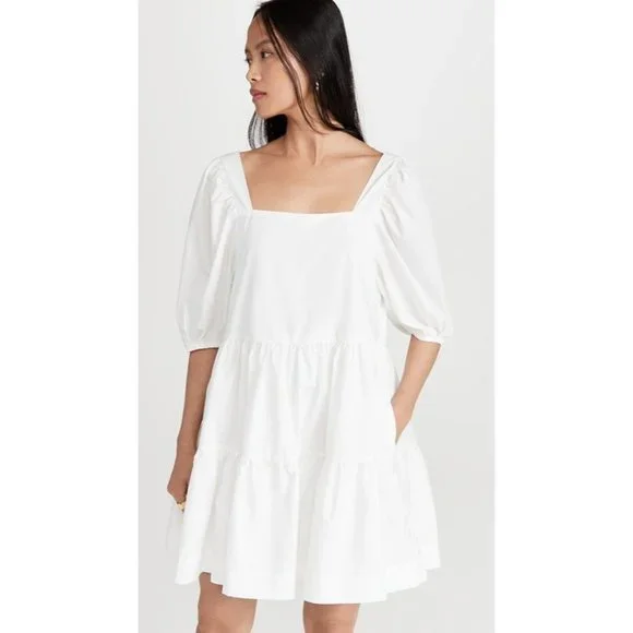 En Saison | Dresses | En Saison Womens Sz L White Puff Sleeve Poplin Square  Neck Mini Dress | Poshmark